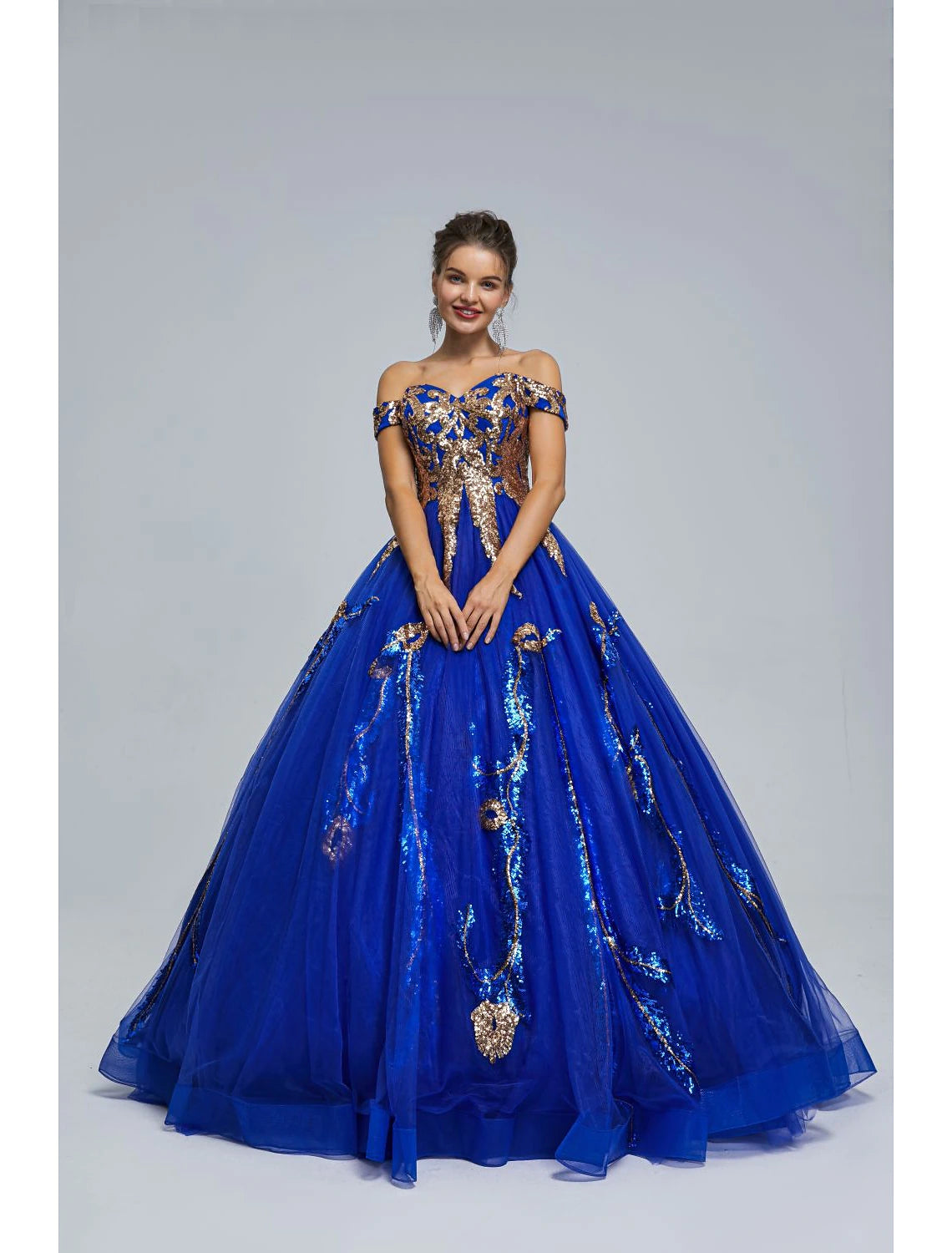 Wholesale  Ball Gown Prom Dresses Sparkle & Shine Dress Quinceanera Birthday Floor Length Sleeveless Off Shoulder Tulle with Sequin